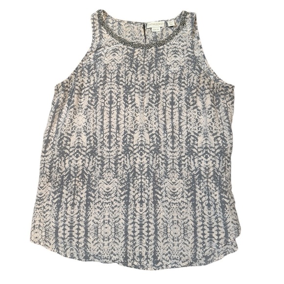 Cynthia Rowley 100% Silk sleeveless blouse tank top grey XL bling embellishment - Picture 1 of 7
